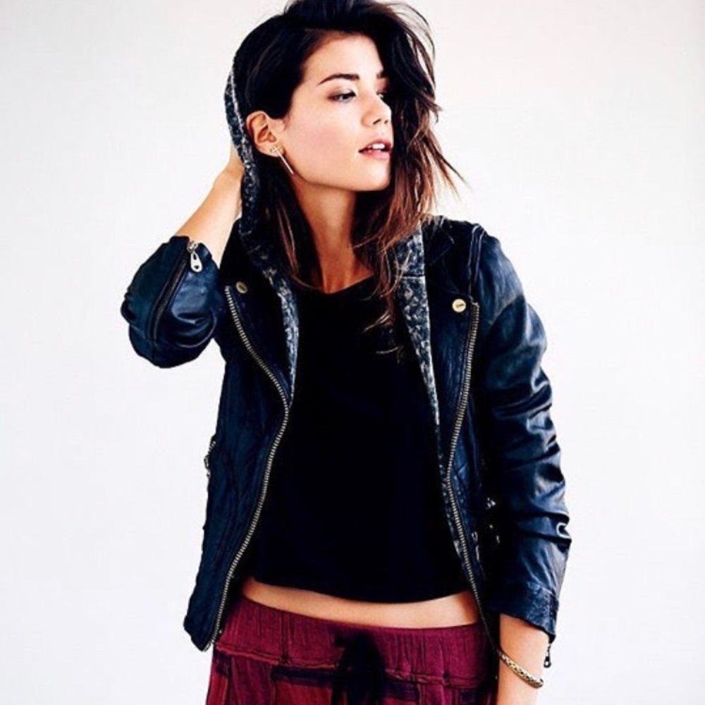 Free People Doma Hooded Leather Jacket
